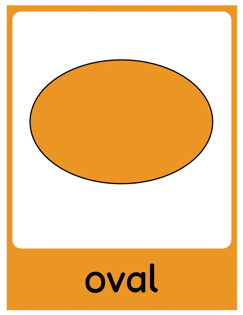 Oval poster in the 2D shape resource, showing a large orange oval labeled 'oval' for classroom display