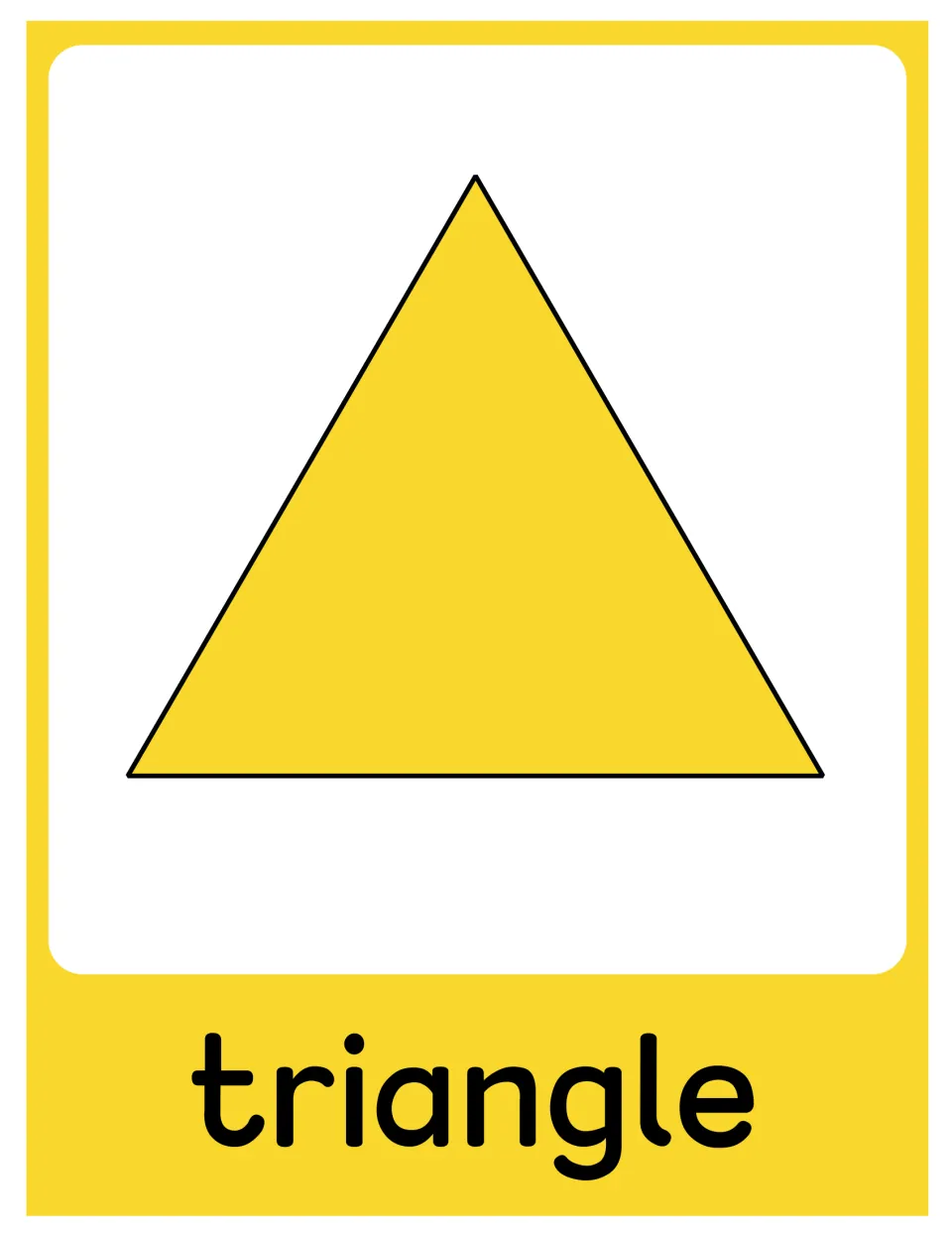 Triangle poster in the 2D shape resource, showing a yellow triangle labeled 'triangle' for classroom display