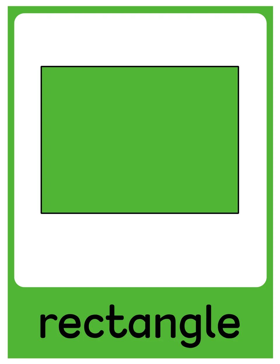 Rectangle poster in the 2D shape resource, showing a green rectangle labeled 'rectangle' for classroom display