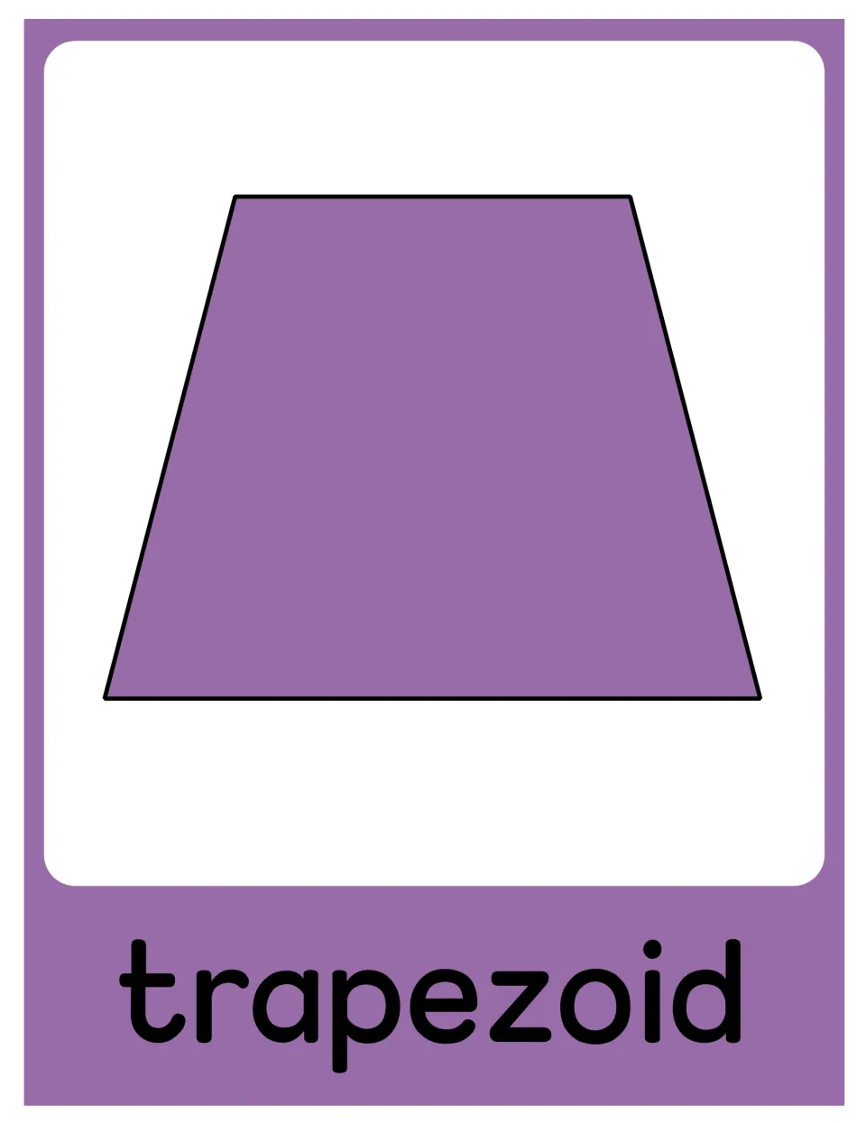 Trapezoid poster in the 2D shape resource, showing a purple trapezoid labeled 'trapezoid' for classroom display