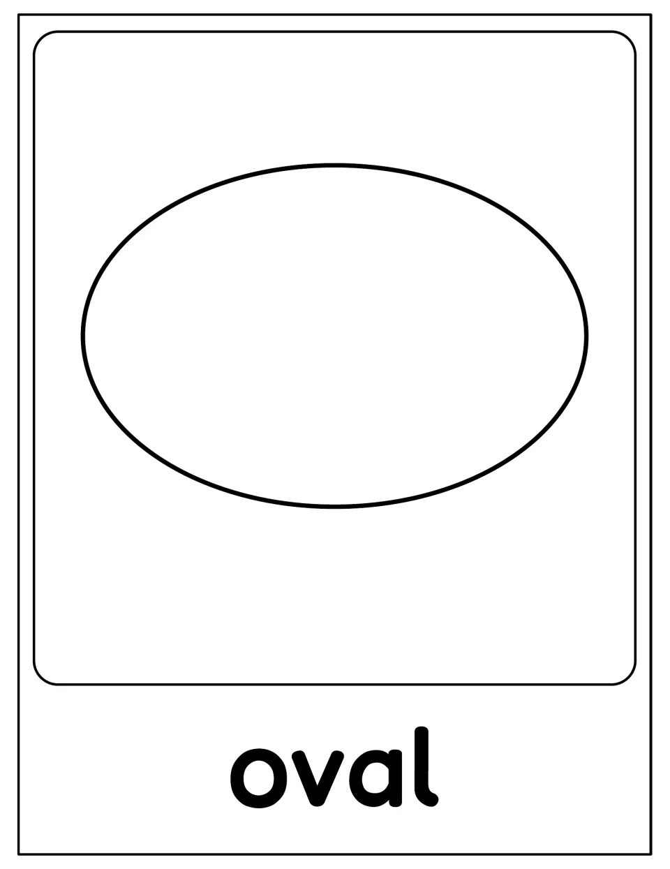Oval poster in the 2D shape set, showing a wide horizontal oval outline labeled 'oval' beneath the shape