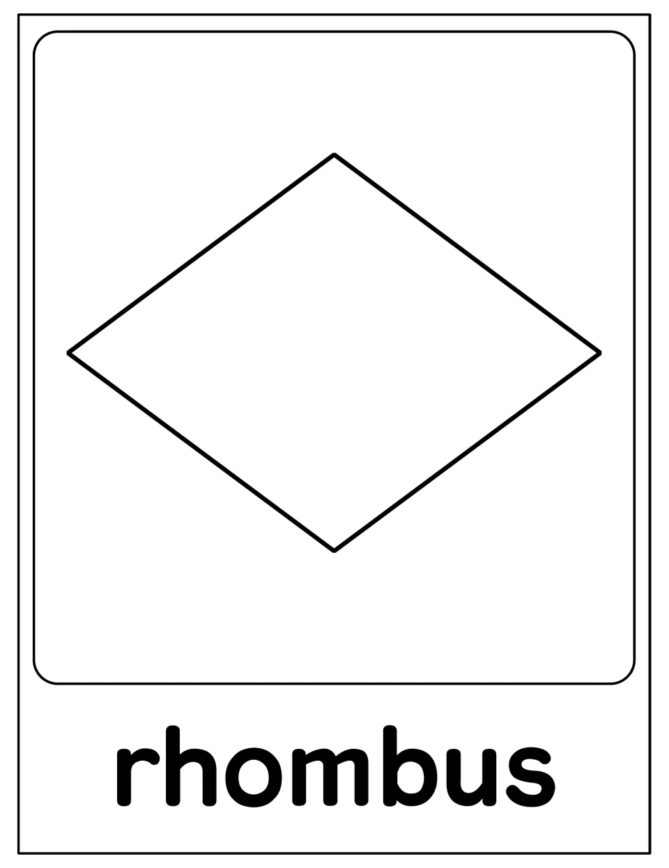 Rhombus poster in the 2D shape set, showing a wide diamond-shaped outline labeled 'rhombus' beneath it