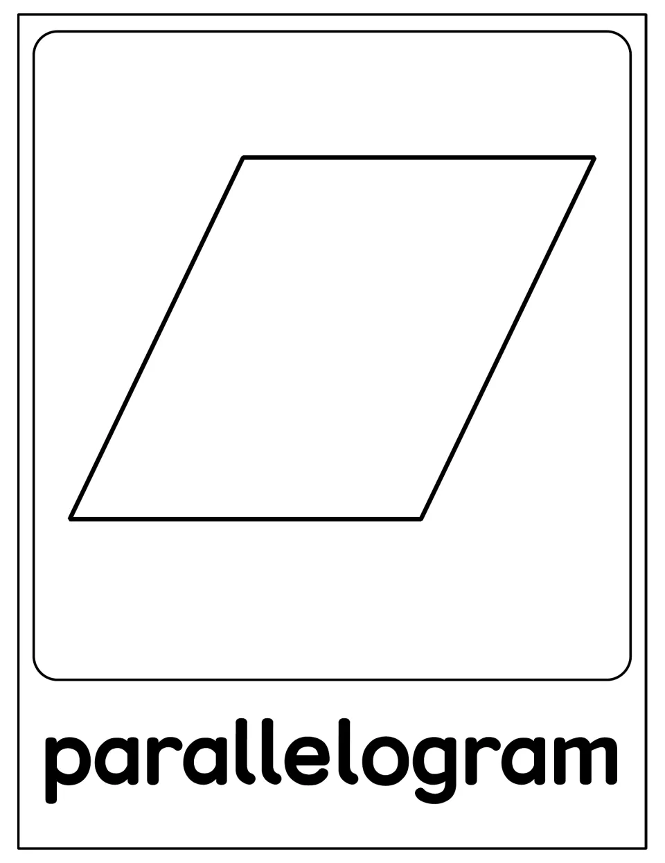 Parallelogram poster in the 2D shape set, showing a slanted quadrilateral with the label 'parallelogram'
