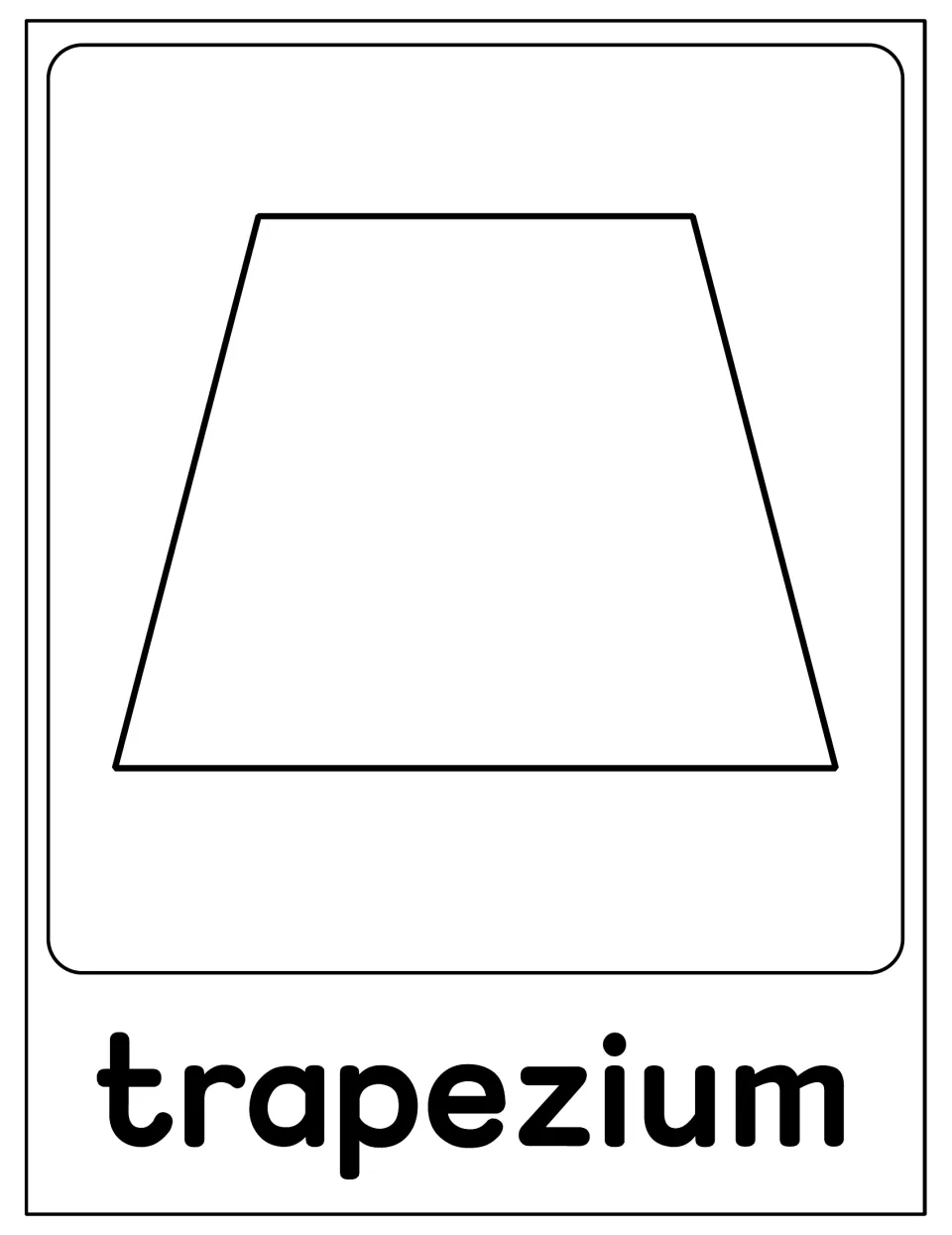 Trapezium poster in the 2D shape set, showing the same shape as the preceding poster, labeled 'trapezium'