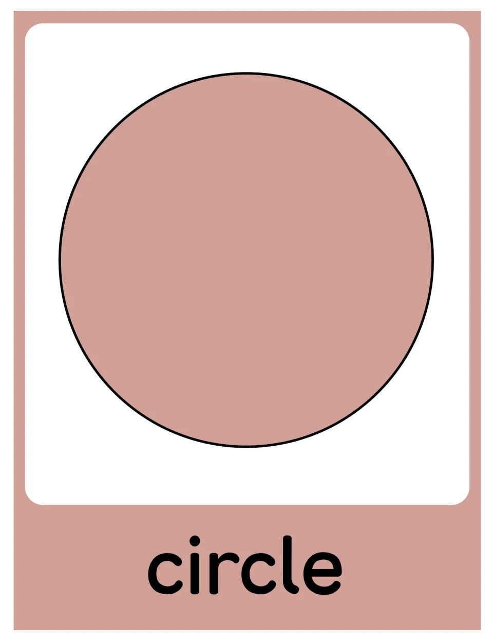 Circle poster in the 2D shape set, showing a solid pink circle labeled 'circle' for classroom math display.