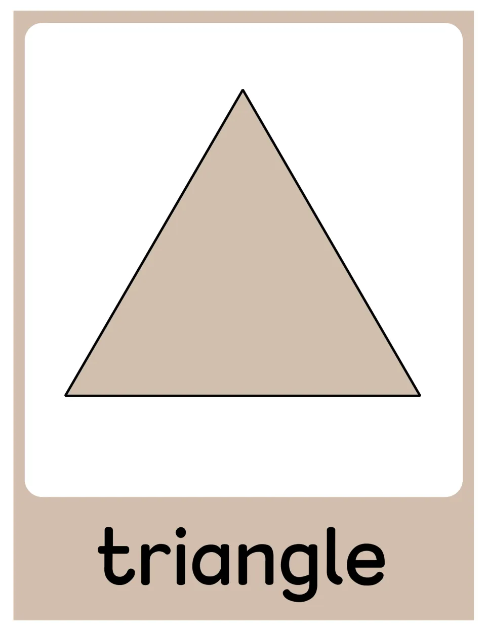 Triangle poster in the 2D shape set, showing a beige triangle labeled 'triangle' for classroom display.