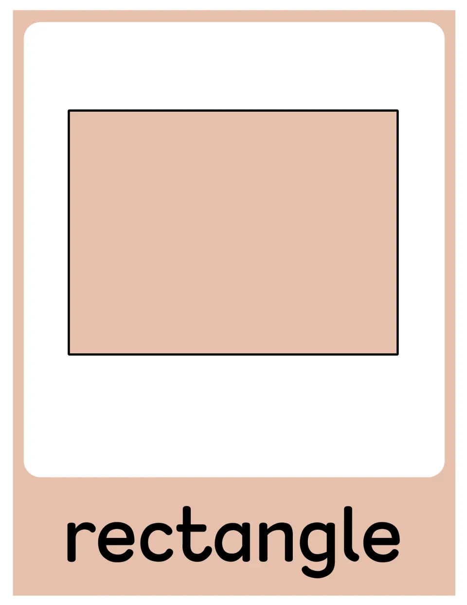 Rectangle poster in the 2D shape set, showing a peach rectangle labeled 'rectangle' for classroom display.