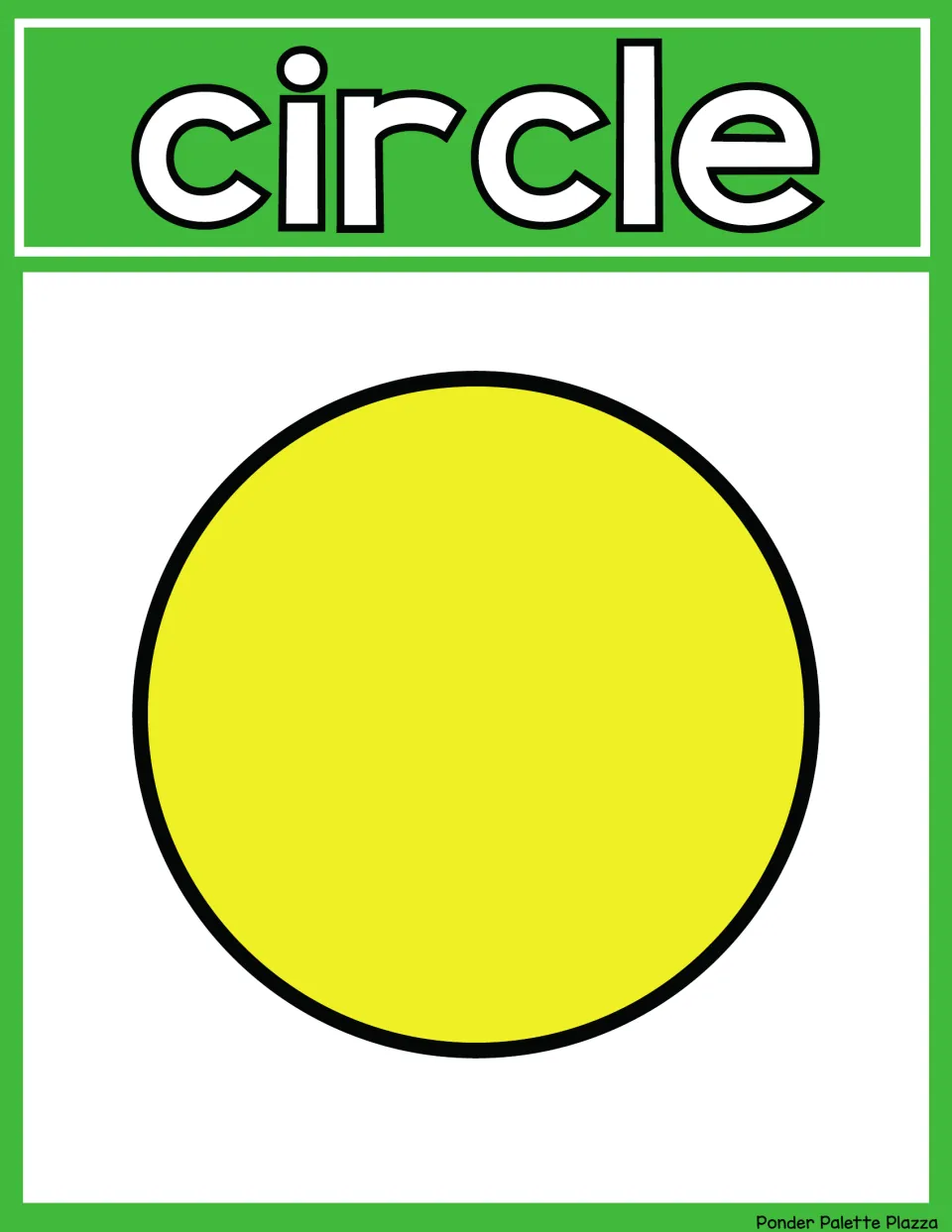 Circle shape poster: the word circle in large letters above one solid yellow circle, for learning to name round shapes