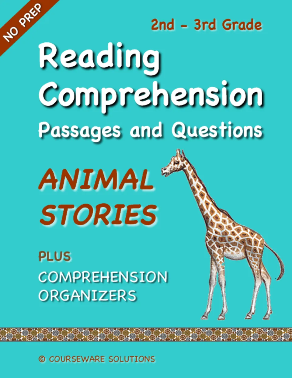 Cover: Reading Comprehension Passages and Questions, Animal Stories, plus comprehension organizers, with a giraffe