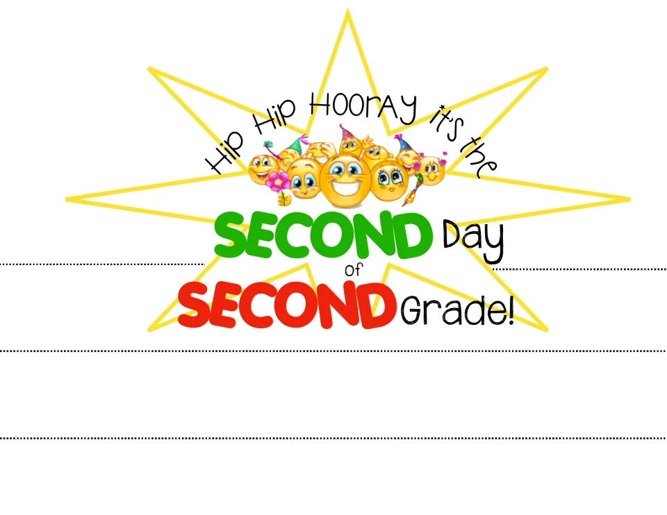 Star crown reading "Hip Hip Hooray it's the Second Day of Second Grade!" with emoji faces; cut out to wear