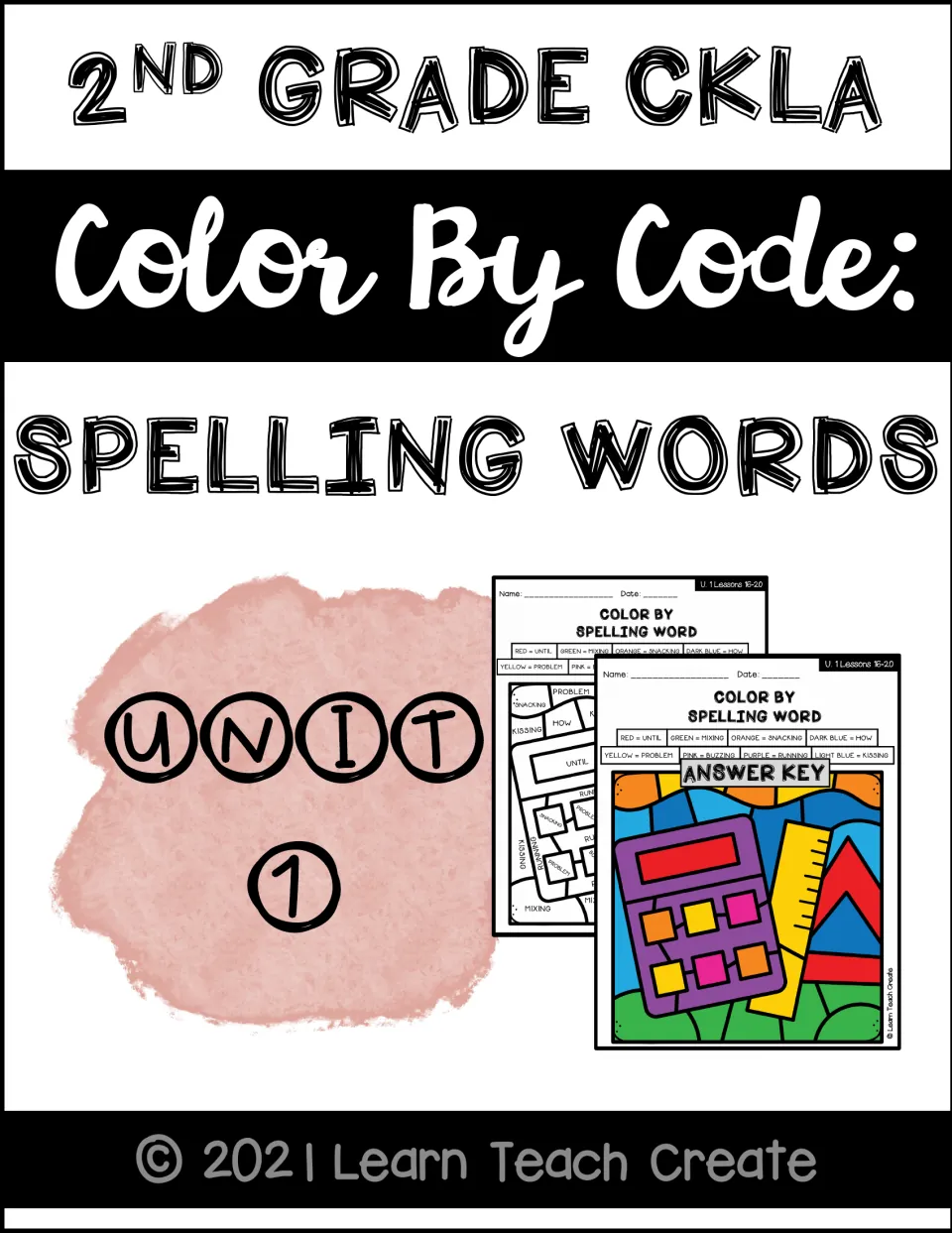 Cover of the second-grade CKLA Unit 1 spelling color-by-code pack, showing an activity and its answer key