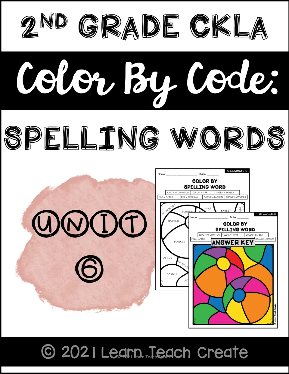 Cover of the 2nd Grade CKLA Color by Code Unit 6 Pack, showing spelling coloring pages and an answer key