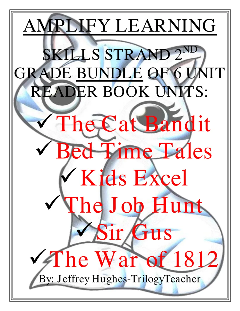 Amplify skills strand bundle cover listing 6 reader units: The Cat Bandit, Bed Time Tales, Kids Excel, Sir Gus and more