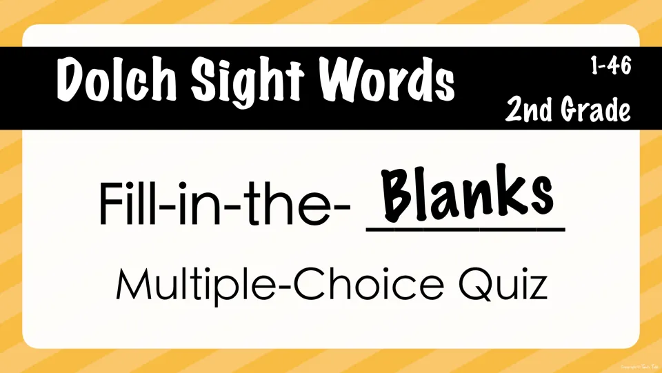 Dolch Sight Words 2nd Grade cover for a fill-in-the-blanks multiple-choice quiz covering words 1-46