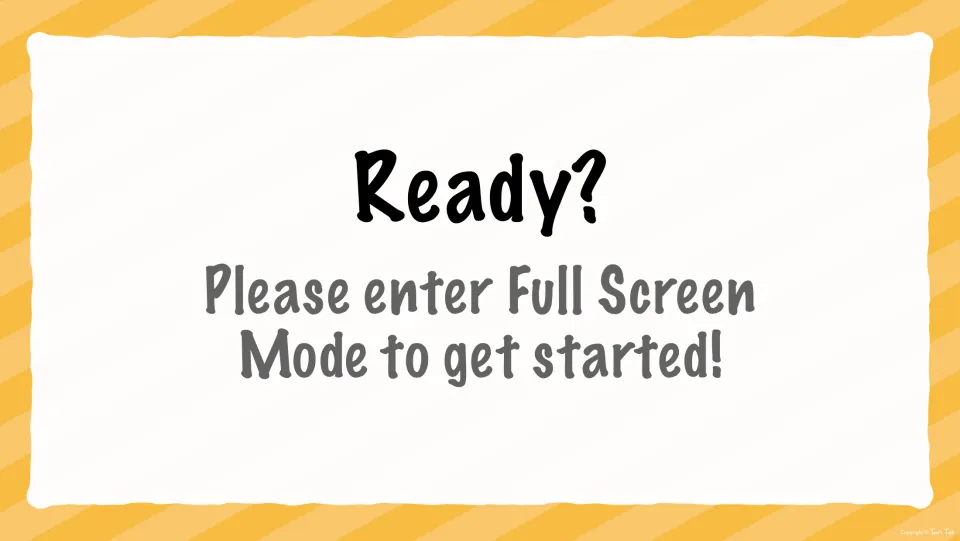 Ready? slide asking players to enter Full Screen Mode before the sight word quiz questions begin