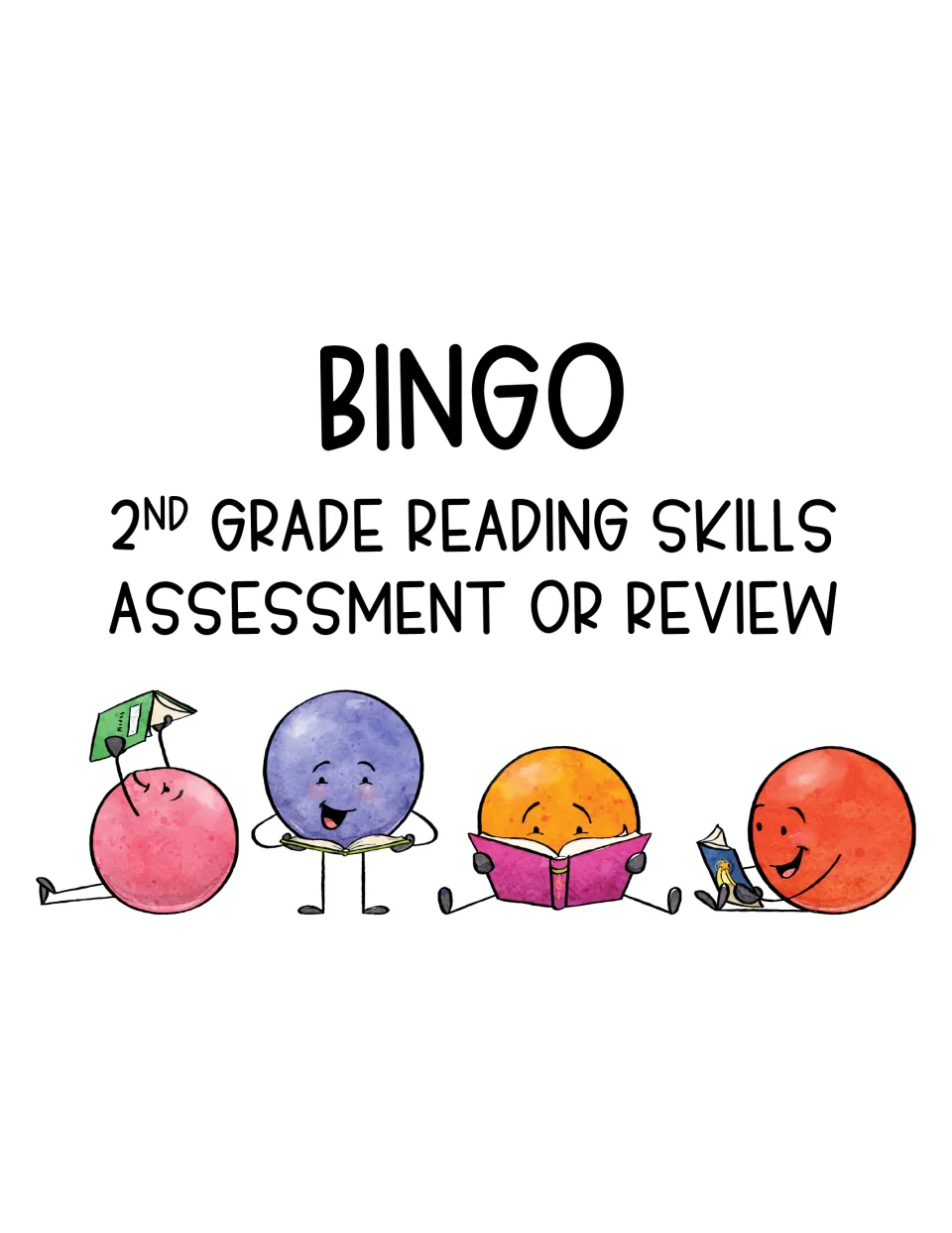 Reading skills bingo cover identifying the second-grade resource as an assessment or review activity