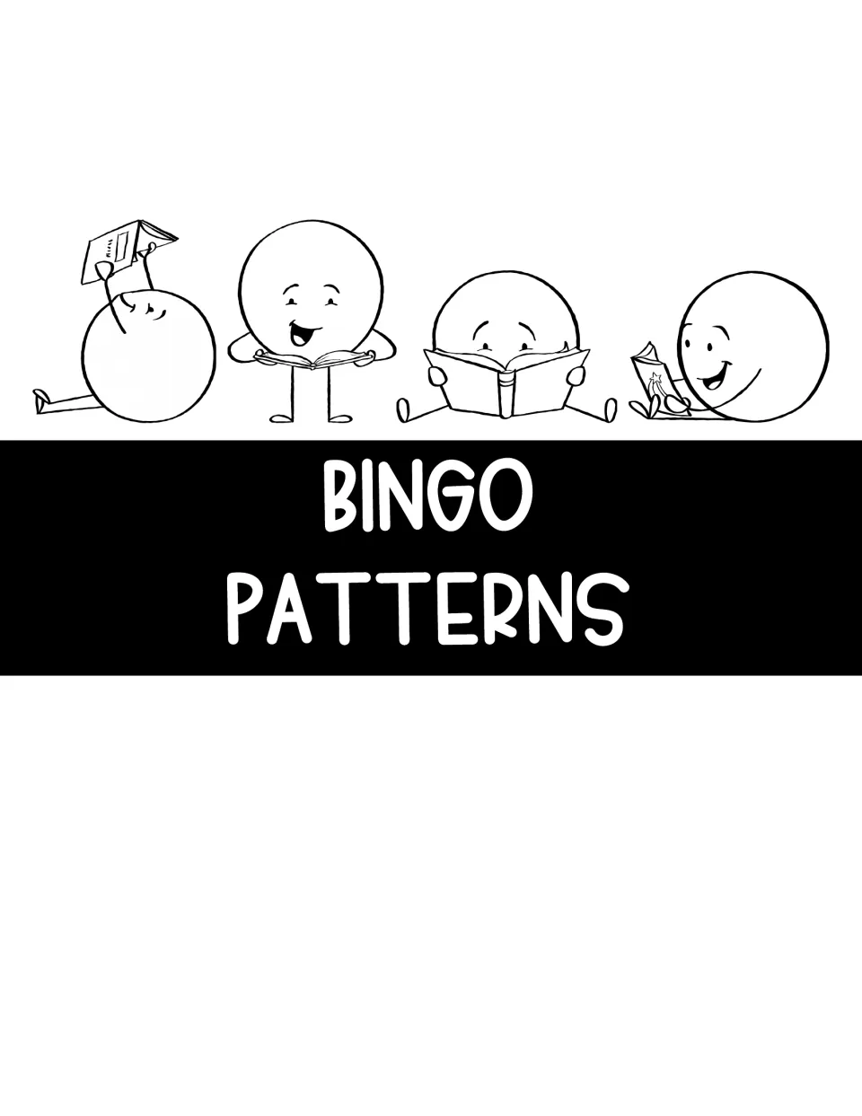 Bingo Patterns section divider introduces the pattern guides used to assign reading task combinations