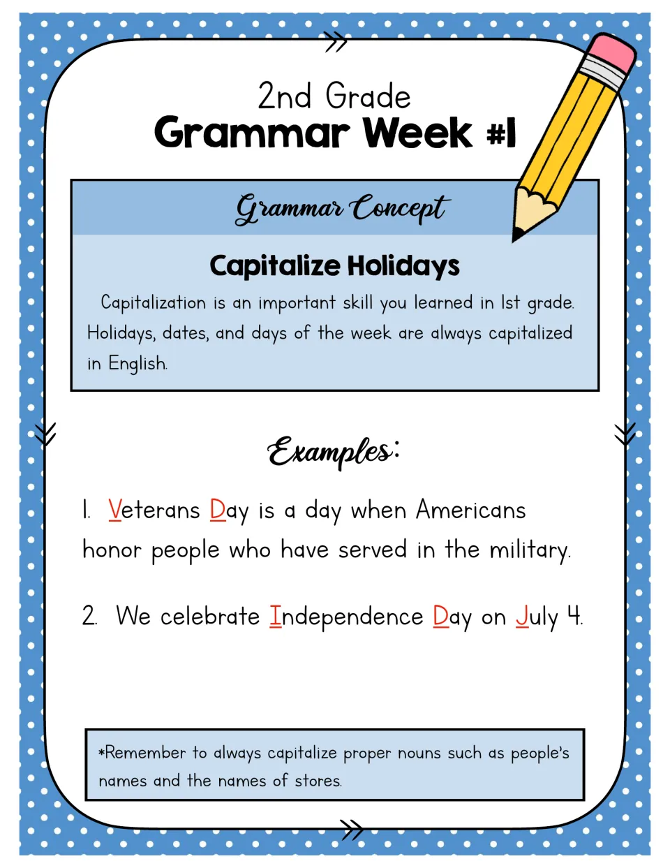 Capitalize Holidays: holidays, dates and days of the week take capitals, with examples like Veterans Day and July 4
