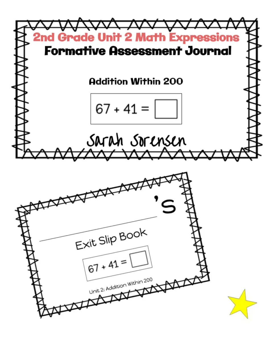 Assessment journal cover for second-grade Unit 2, Addition Within 200, showing an Exit Slip Book sample