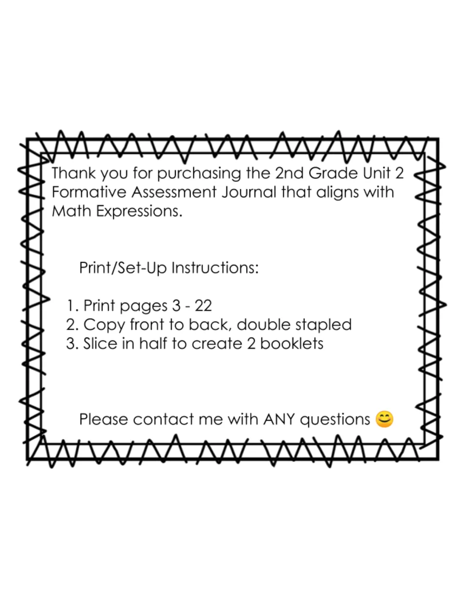 Journal setup instructions: print pages 3–22, copy front to back, double staple, and cut into two booklets