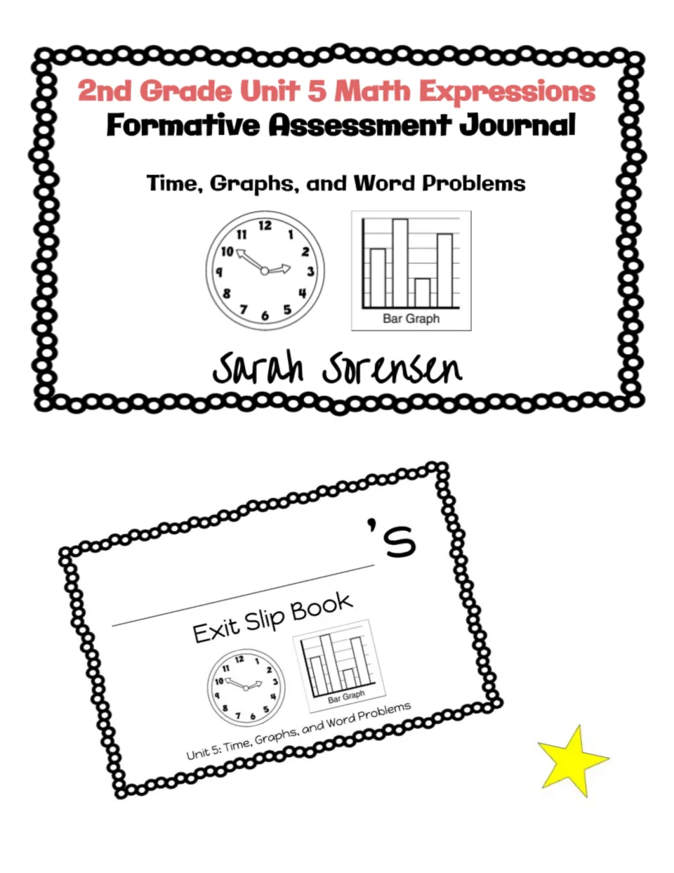 Formative assessment journal cover for second-grade Unit 5: Time, Graphs, and Word Problems