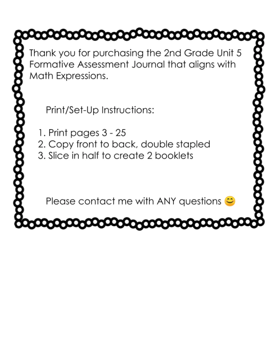 Journal setup instructions: print pages 3–25, copy front to back, double staple, and cut into two booklets