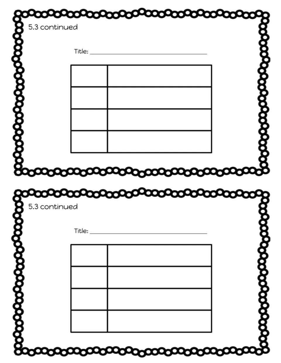 Lesson 5.3 continued: blank picture graph template for favorite color votes, with a title, printed twice