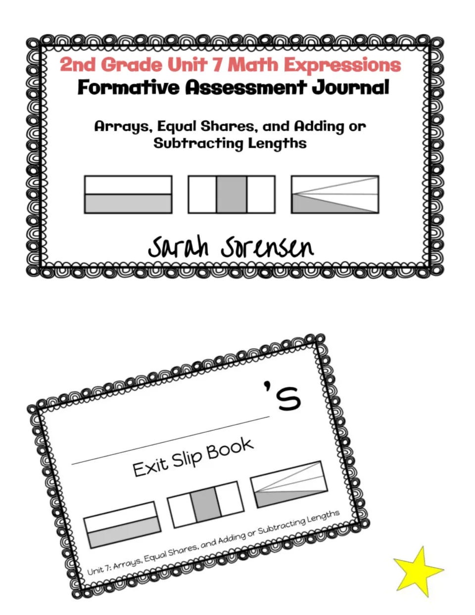 Math journal cover for second-grade Unit 7: arrays, equal shares, and adding or subtracting lengths