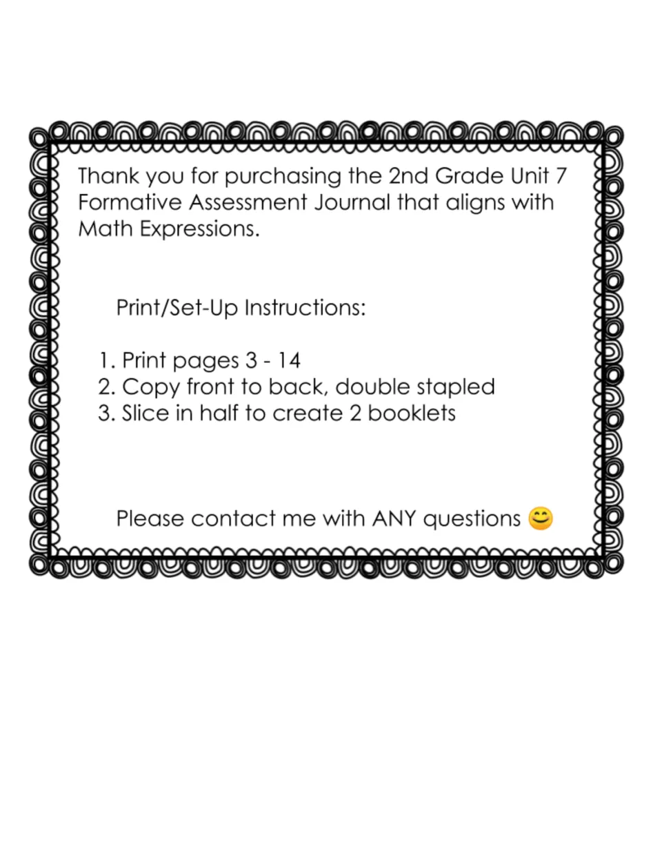Journal setup instructions: print pages 3–14, copy front to back, double staple, and cut into two booklets
