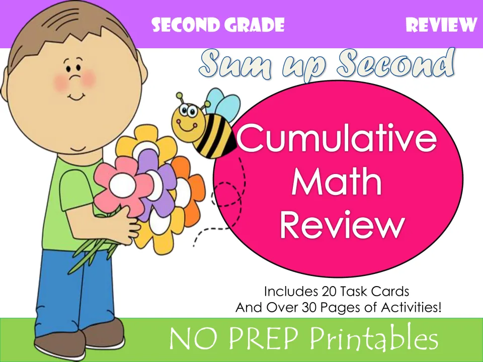 Sum Up Second cover: Cumulative Math Review for second grade with 20 task cards and over 30 pages of no-prep printables