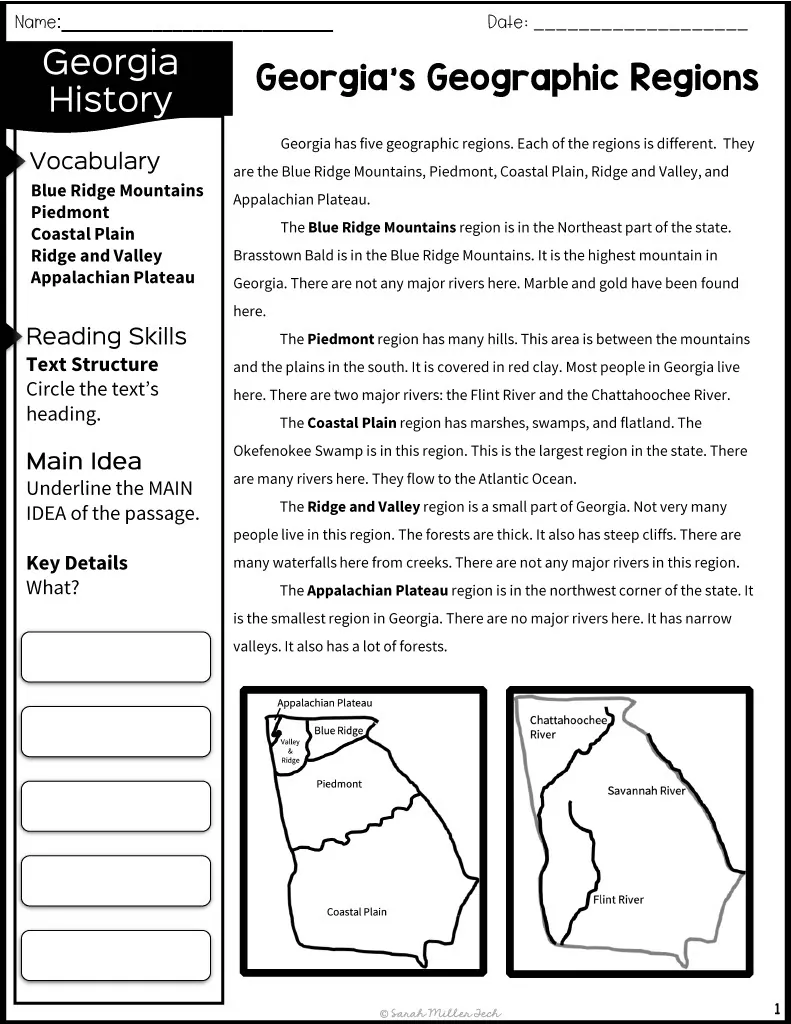 Georgia Regions Worksheet – cover