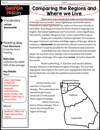 2nd Grade Reading Packet: Georgia's Historical Figures + Regions – sample page 2