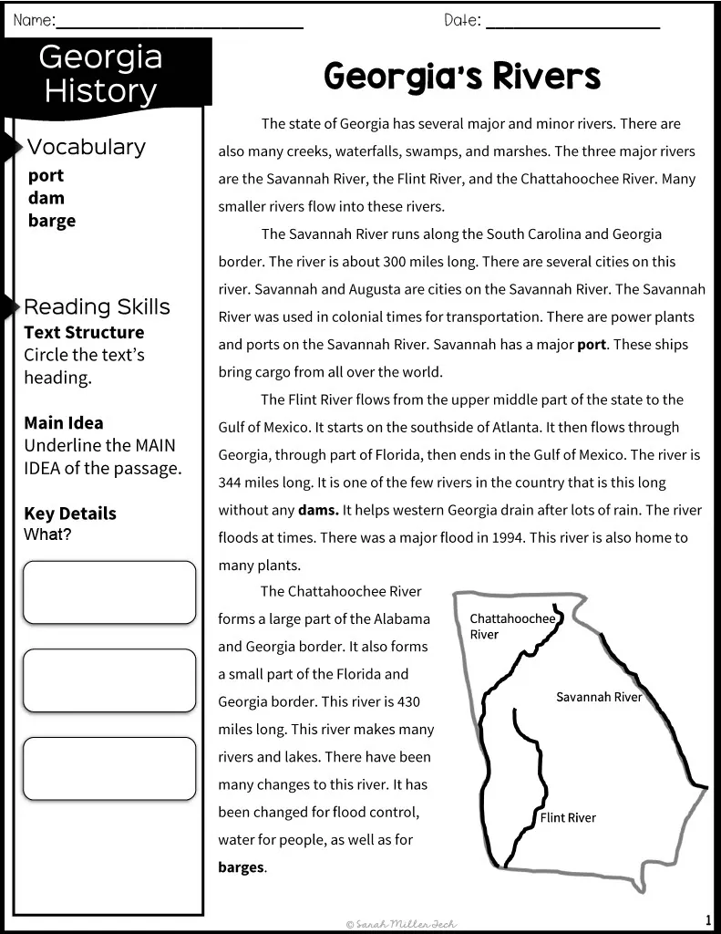 2nd Grade Reading Packet: Georgia's Rivers – cover