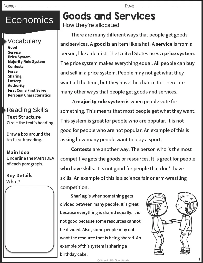 2nd Grade Reading Packet: Goods and Services – cover