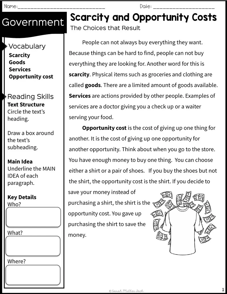 Scarcity & Opportunity Costs – 2nd Grade Reading Packet – cover