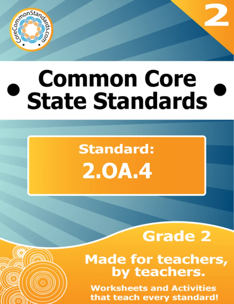 Cover of the second-grade addition resource identifying Common Core State Standards and standard 2.OA.4