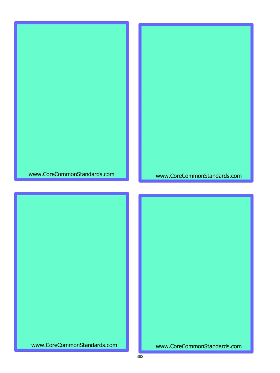 Four blank cards for the rectangular array activity, for students to draw arrays or write addition equations