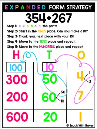 3-Digit Addition with Regrouping – Math Chart – sample page 2
