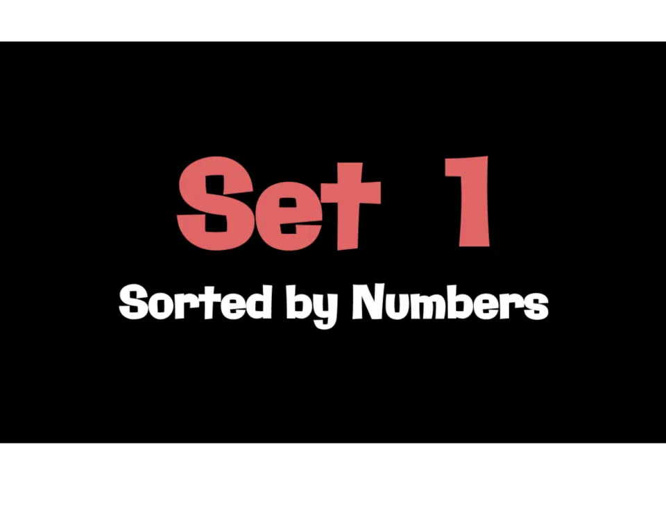Set 1 divider labeled 'Sorted by Numbers' introduces turkey sheets grouped by number for the feather sort