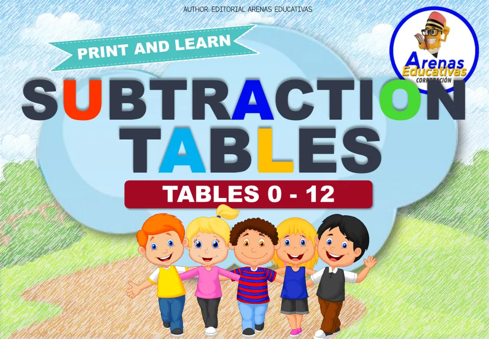 Cover of the subtraction flashcard set labeled 'Subtraction Tables,' 'Tables 0 - 12,' and 'Print and Learn'