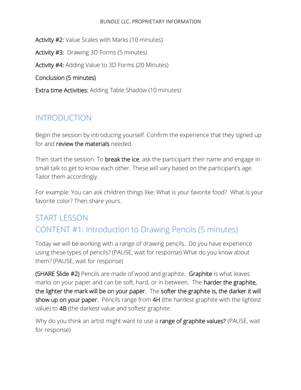 Lesson introduction and instructor script explain how hard and soft graphite create light and dark marks