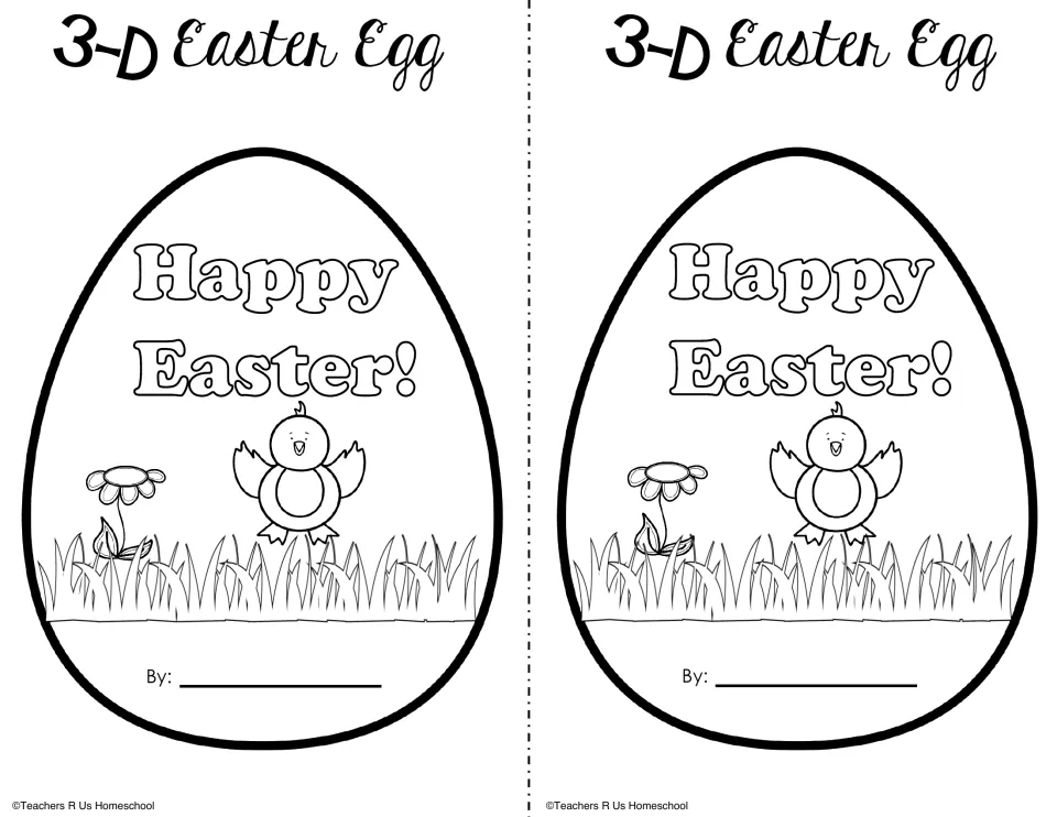 Egg craft cover option shows a chick and flower to color, “Happy Easter!” and a student byline, printed twice.
