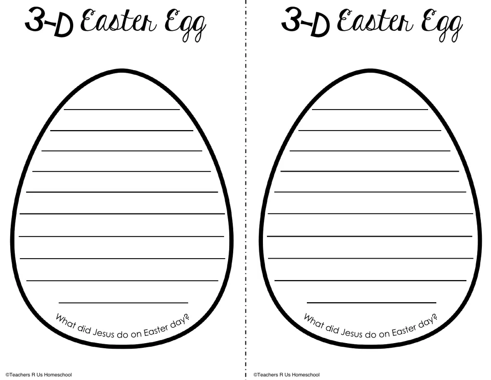 Egg craft writing prompt asks students “What did Jesus do on Easter day?”, printed twice to cut apart.