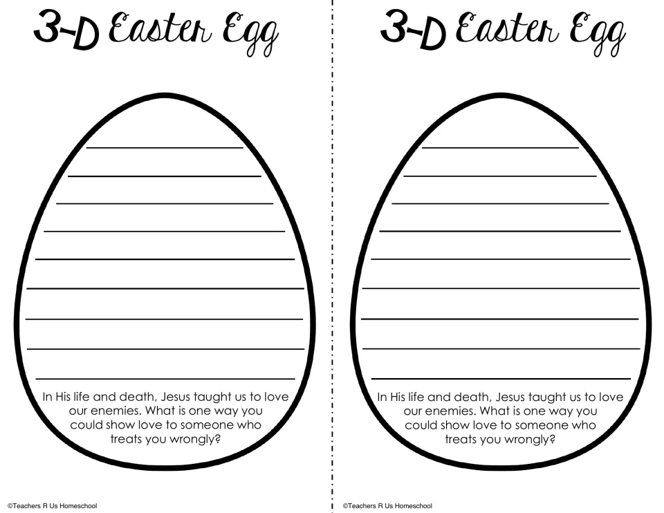 Egg craft writing prompt asks how students could show love to someone who treats them wrongly, printed twice.