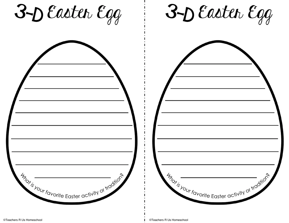Egg craft writing prompt asks “What is your favorite Easter activity or tradition?”, printed twice.