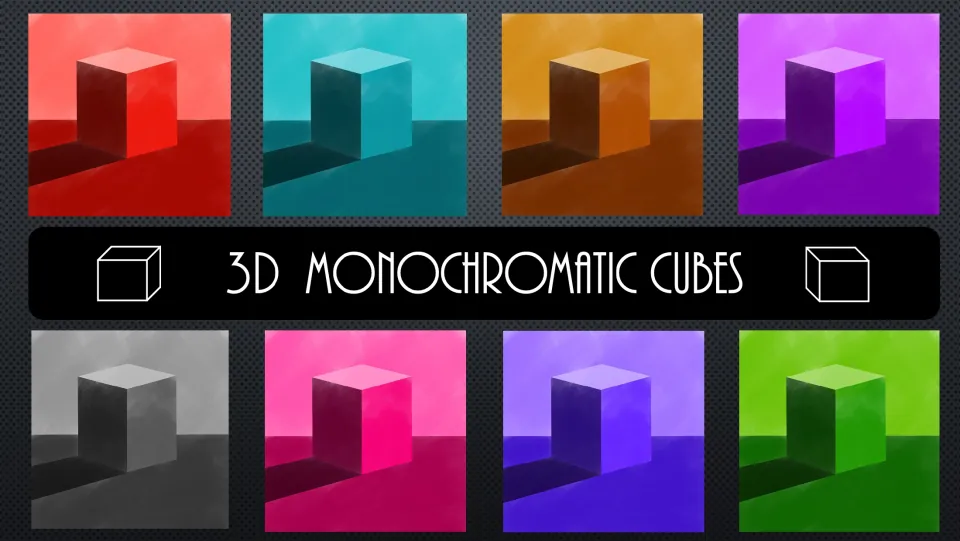 3D Monochromatic Cubes lesson cover showing eight painted cubes in different single-color schemes