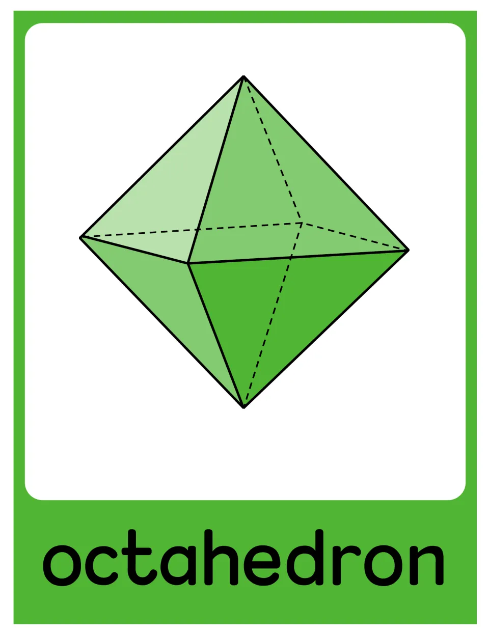 Octahedron poster in the geometry set, showing a green solid labeled 'octahedron' with triangular faces