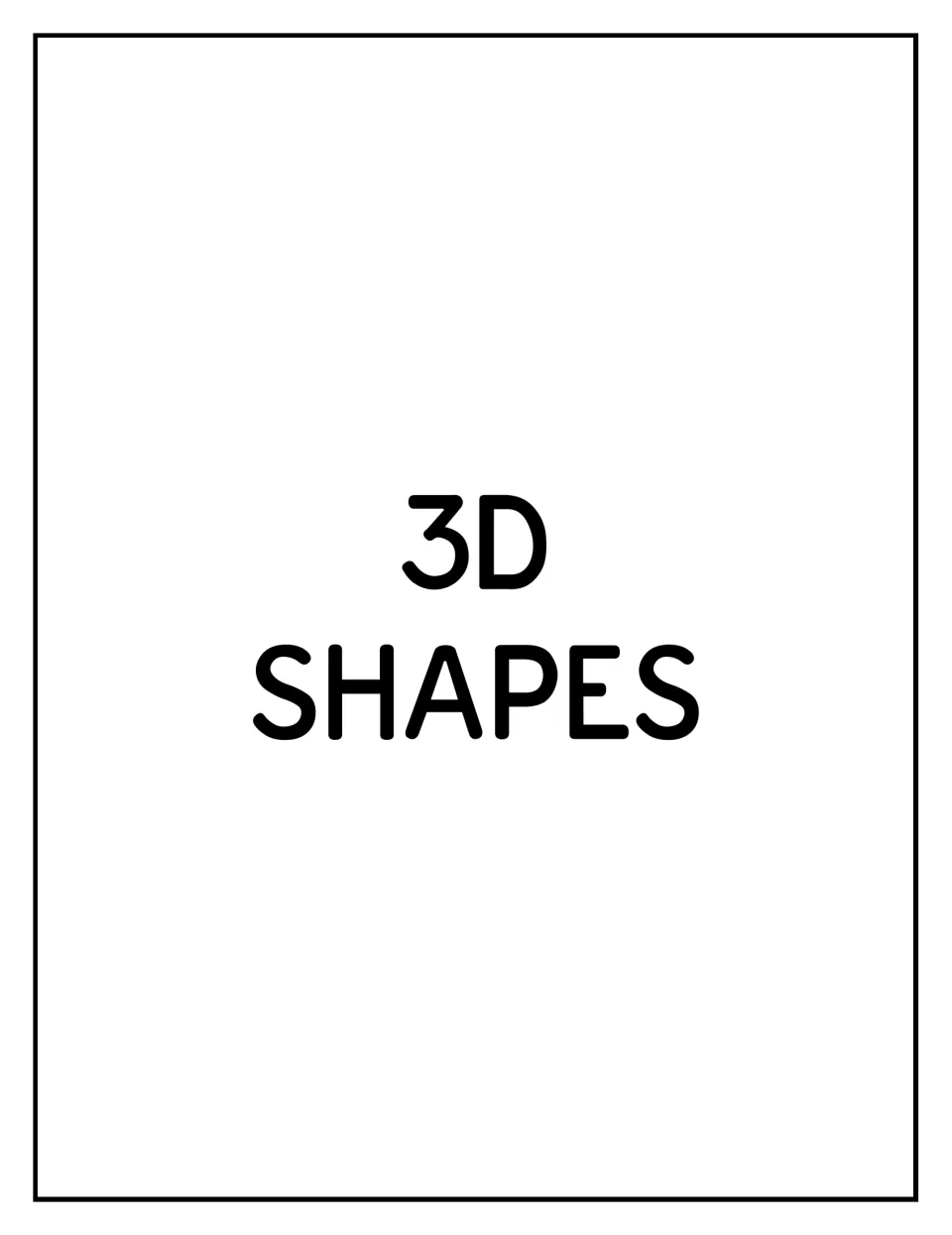 Cover of the printable 3D object poster set, titled '3D SHAPES', introducing the geometry display pages