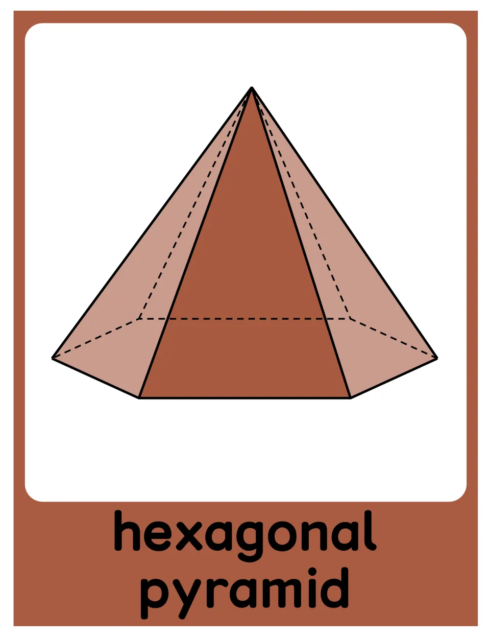Hexagonal pyramid poster in the 3D object set, showing a labeled solid with a six-sided base and an apex
