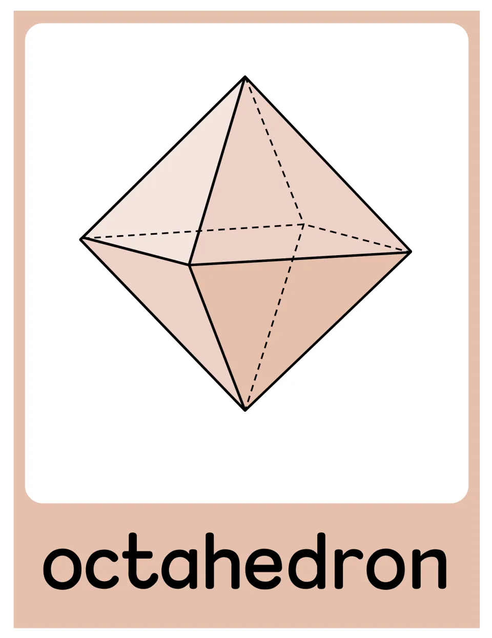 Octahedron poster in the 3D object set, showing a labeled solid with triangular faces and hidden edges